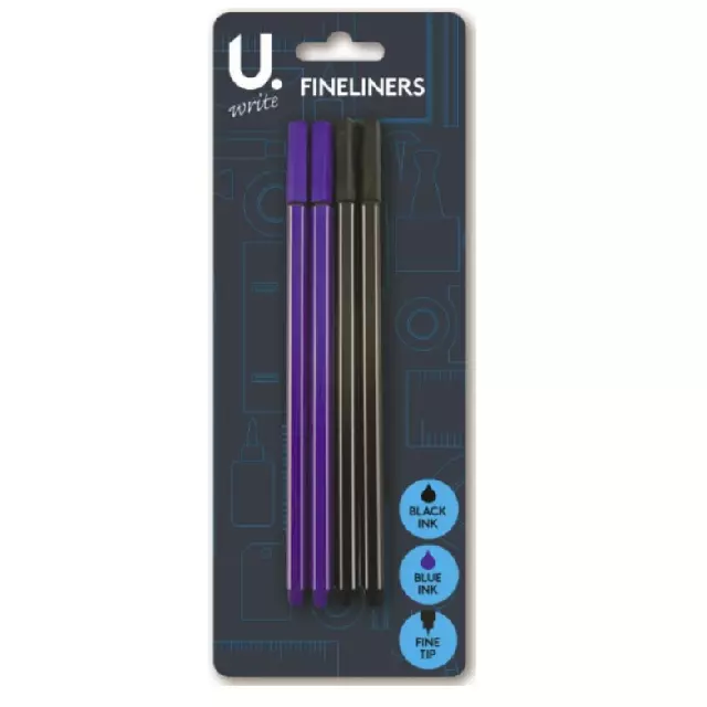 4 Pack Fineliners 2 Black 2 Blue Pens 4 Pack Fineliners 2 Black 2 Blue Pens